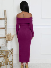 Off Shoulder Long Sleeve Bodycon Dress QYMF-3082