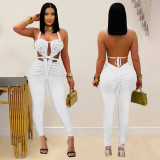 Backless Halterneck Solid Color Jumpsuit BY-7489