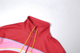 Long Sleeve Color Block Sport Two Piece Shorts Set XEF-K25S74489