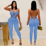 Backless Halterneck Solid Color Jumpsuit BY-7489