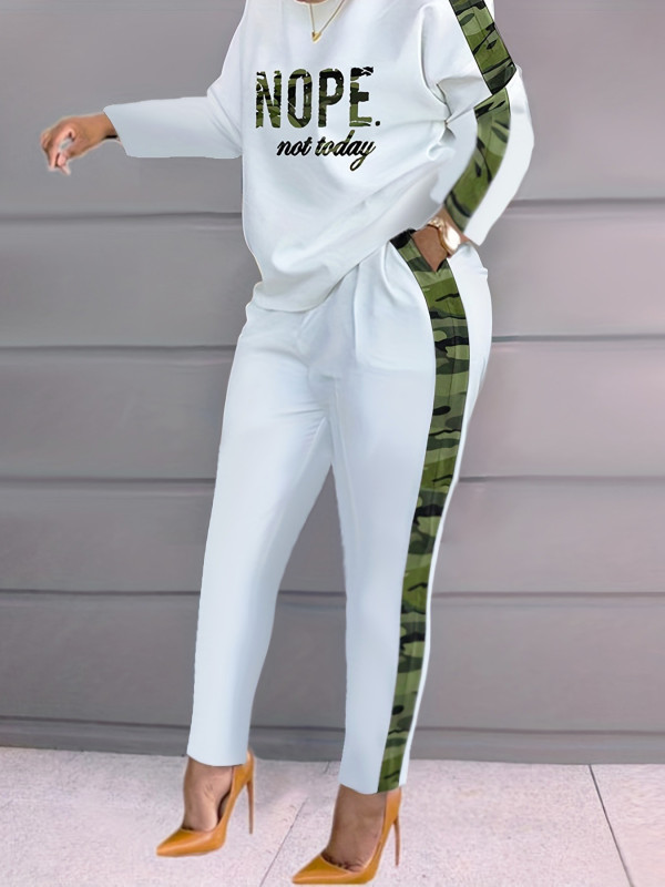 Print O Neck Long Sleeve Two Piece Pants Set SHD-9627
