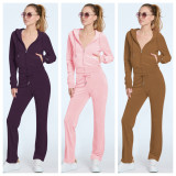 Solid Color Zipper Hooded Two Piece Pants Set YD-YM023