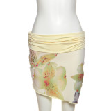 Fashion Halterneck Tie Up Tops Print Skirts 3 Piece Set XEF-K25S67407