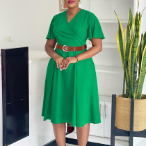 Plus Size V Neck Flare Sleeve Midi Dress GCZF-8636