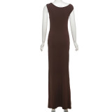 Slash Neck Solid Color Maxi Dress XEF-K25D69816