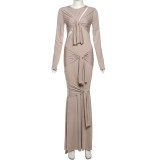 Solid Color Long Sleeve Maxi Dress XEF-K25D77446