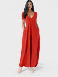Plus Size Deep V Neck Solid Color Loose Maxi Dress ZDF-31398