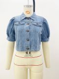 Plus Size Half Puff Sleeve Denim Jacket XCFF-1066