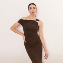 Slash Neck Solid Color Maxi Dress XEF-K25D69816