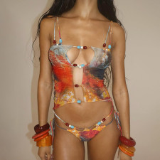 Sexy Mesh Tie Up Bikinis Three Piece Swimsuit XEF-K25S67251