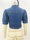 Plus Size Half Puff Sleeve Denim Jacket XCFF-1066