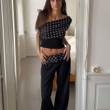 Polka Dot Sexy One-shoulder Top XEF-K25L67774