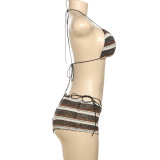 Halterneck Tie-side Striped Bikini Three-Piece Swimsuit XEF-K25S67371