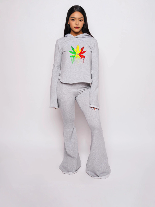 Colorful Patterned Print  Long Sleeve Pants Suit YIBF-6023