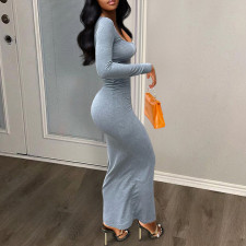 Long Sleeve Solid Color Slim Maxi Dress GXBQ-1120286