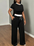 Short Sleeve Contrast Color Loose Two Piece Pants Set GYXF-6666