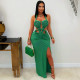 Halterneck Hollow Out Sexy Slit Maxi Dress GTYZ-7575