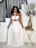 Sexy Halterneck Solid Color Long Skirt 2 Piece Set GTYZ-7569