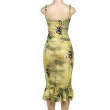 V Neck Print Two Piece Skirts Set DLSF-K25S74680