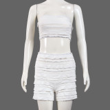 Solid Color Wrap Chest Tops Shorts 2 Piece Set GFRT-42023SBG