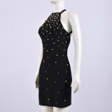 Backless Halterneck Hot Drill Mini Dress GFRT-42138DBG