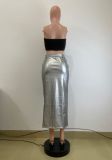 Split Half PU Leather Skirt(With Belt) QODY-6005