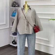 Stripe Lapel Loose Shirt GCNE-72888