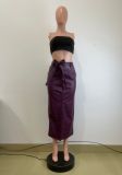 Split Half PU Leather Skirt(With Belt) QODY-6005