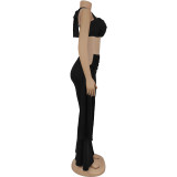 Sexy Solid Color Wrap Chest Pants 2 Piece Set BY-7485