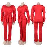 Plus Size Lace drawstring Long Sleeve Two-Piece Set NY-3673
