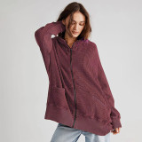 Solid Color Long Sleeve Hooded Coat GSZM-ZTP1387