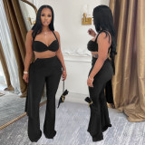 Sexy Solid Color Wrap Chest Pants 2 Piece Set BY-7485