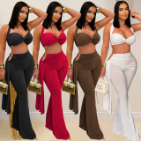 Sexy Solid Color Wrap Chest Pants 2 Piece Set BY-7485