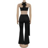Sexy Solid Color Wrap Chest Pants 2 Piece Set BY-7485