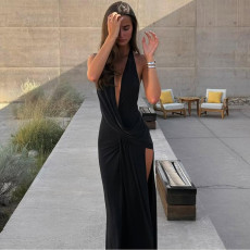 Halterneck Backless Split Maxi Dress GSLF-K24D77130