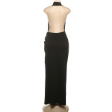 Halterneck Backless Split Maxi Dress GSLF-K24D77130