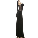 Mesh Patchwork Halterneck Maxi Dress GSLF-K25D76693