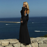 Long Sleeve Solid Color Backless Maxi Dress XEF-K25D78220
