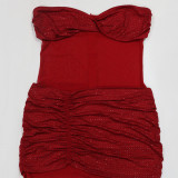 Solid Color Wrap Chest Hot Drill Maxi Dress CYA-901960