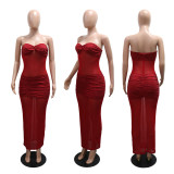 Solid Color Wrap Chest Hot Drill Maxi Dress CYA-901960