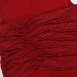 Solid Color Wrap Chest Hot Drill Maxi Dress CYA-901960