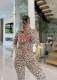 Letter Leopard Print Long Sleeve Pants Suit YD-8826