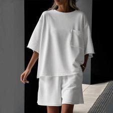 Solid Color Shorts Sleeve Shorts 2 Piece Set SSNF-250519