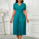 Plus Size Solid Color Short Sleeve Pleated Midi Dress GATE-593