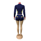 Contrast-Color Embroidered Sport Two Piece Shorts Set  MEM-88660