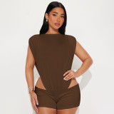 Solid Color Sleeveless Bodysuit Short Suit MXBF-J25ST135