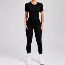 Short Sleeve Solid Color Yoga Jumpsuit GQSA-88201