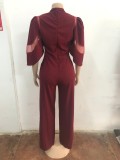 Mesh Patchwork Tie Up Wide Leg Jumpsuit OSM-4490