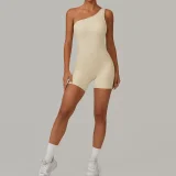 Solid Color Single Shoulder Fitness Romper GQSA-1312