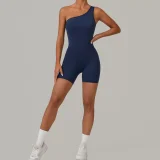 Solid Color Single Shoulder Fitness Romper GQSA-1312